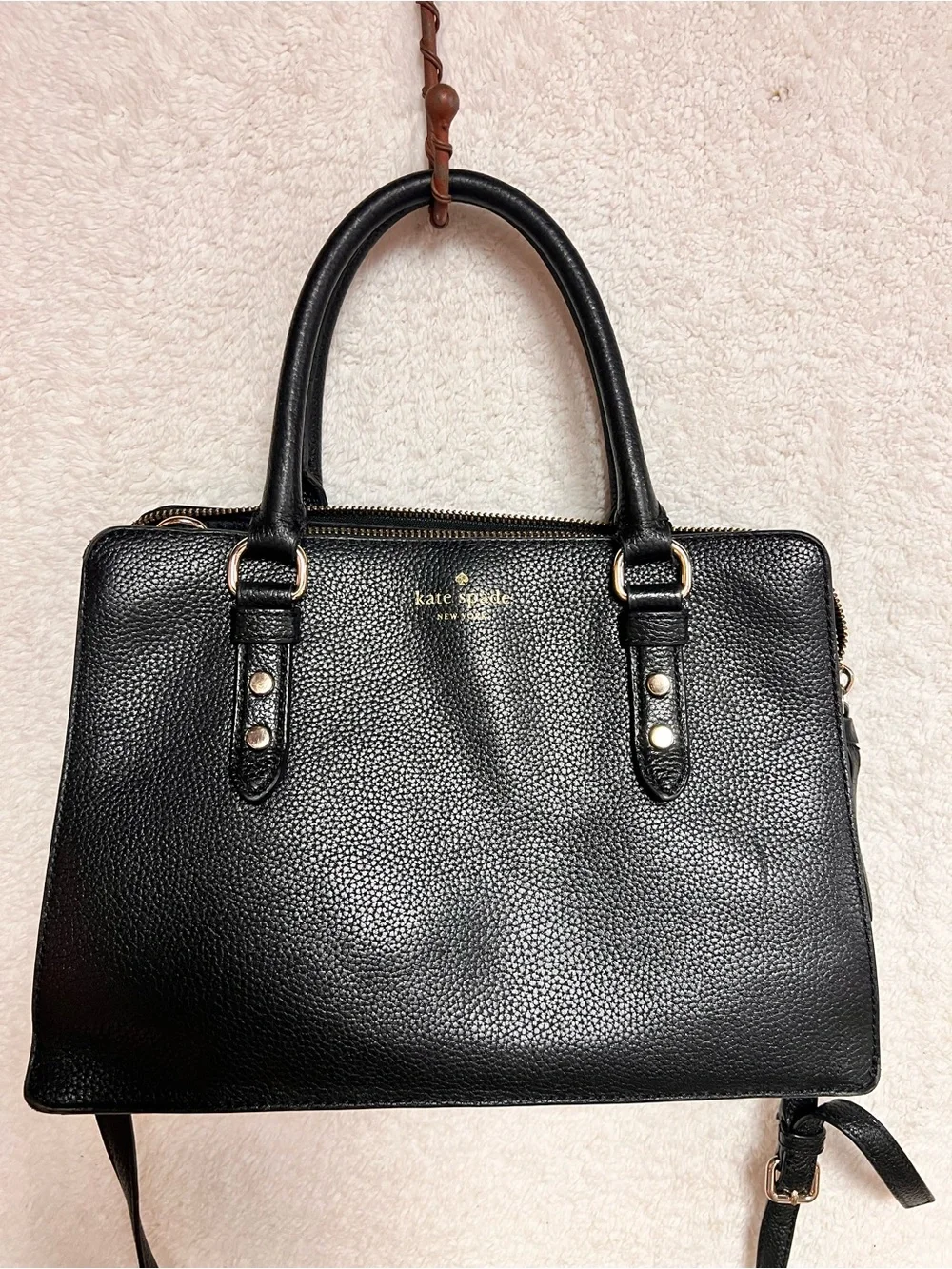 kate spade Black Pebbled Leather Satchel with Shoulder Strap